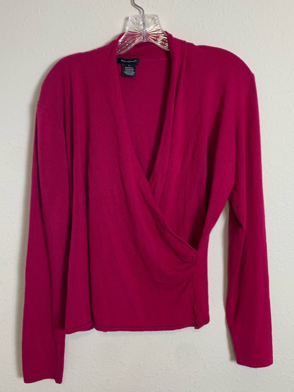 Sandro Fuchsia Knit V-Zneck Wrap Sweater Large Lightweight Office